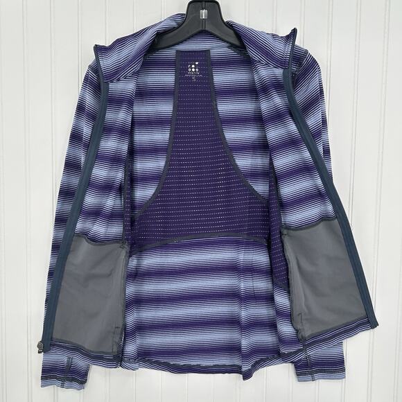 Title Nine Sweater Womens Small Full Zip Top Purple Stripes Jacket Thumbholes - Picture 4 of 9
